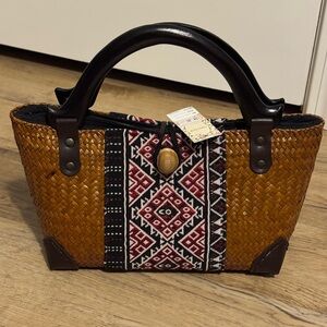 Brown and Black Woven Handbag